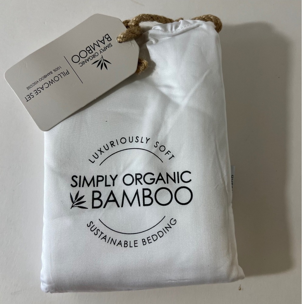 Simply Organic Bamboo White Queen Pillowcase Set 100% Bamboo Viscose New